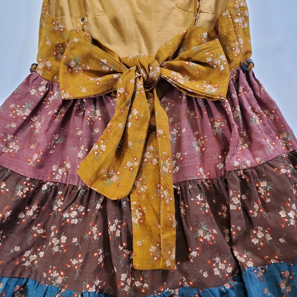 7633 * Storia Patchwork Floral Ruffle Mini Romper Mustard Brown Blue Size S - Picture 6 of 10